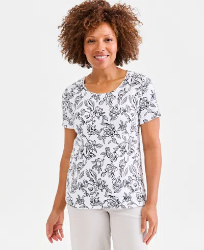 Style & Co Women's Printed Short-sleeve Scoop-neck Top, Macy's Exclusive In White