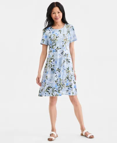 Style & Co Women's Printed Short-sleeve T-shirt Dress, Macy's Exclusive In Blue