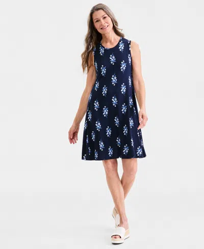 Style & Co Women's Printed Sleeveless Knit Dress, Macy's Exclusive In Blue