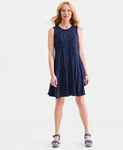 Style & Co Women's Printed Sleeveless Knit Dress, Macy's Exclusive In Blue