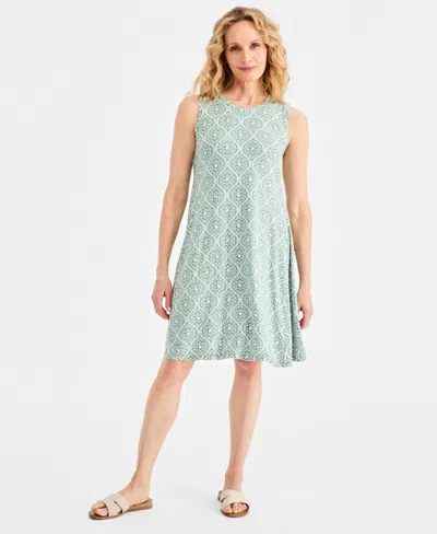Style & Co Women's Printed Sleeveless Knit Dress, Macy's Exclusive In Green