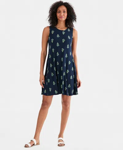 Style & Co Women's Printed Sleeveless Knit Dress, Macy's Exclusive In Blue