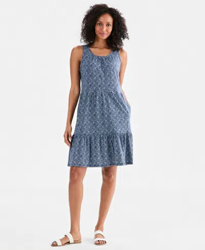 Style & Co Women's Printed Sleeveless Tiered Dress, Macy's Exclusive In Blue