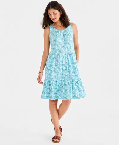 Style & Co Women's Printed Sleeveless Tiered Dress, Macy's Exclusive In Blue
