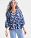 Style & Co Women's Printed Smocked Knit Top, Macy's Exclusive In Blue