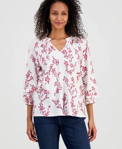 Style & Co Women's Printed Smocked Knit Top, Macy's Exclusive In White