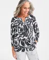 Style & Co Women's Printed Split-neck Pintucked Knit Top, Macy's Exclusive In White