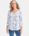 Style & Co Women's Printed Split-neck Pintucked Knit Top, Macy's Exclusive In White