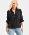 Style & Co Women's Printed Split-neck Tab-sleeve Top, Macy's Exclusive In Black