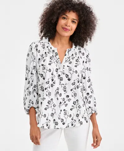 Style & Co Women's Printed Split-neck Top, Macy's Exclusive In White