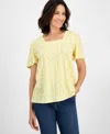 Style & Co Plus Size Printed Square-neck Short-sleeve Top, Exclusively At Macy's