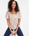 Style & Co Style& Co Women's Printed Square-neck Flutter-sleeve Top, Exclusively At Macy's In White