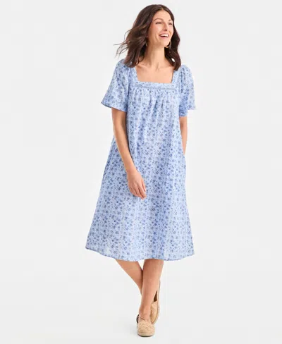 Style & Co Women's Printed Square-neck Midi Dress, Macy's Exclusive In Blue