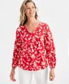 Style & Co Women's Printed Tassel Knit Blouse, Created For Macy's In Floral Red