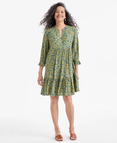 Style & Co Women's Printed Tiered Dress, Exclusively At Macy's In Floral Green