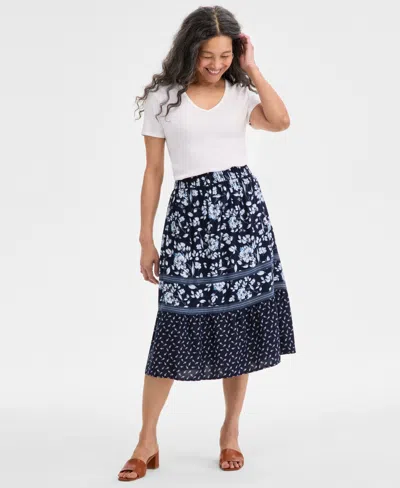 Style & Co Women's Printed Tiered Skirt, Exclusively At Macy's In Floral Industrial