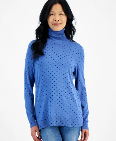 Style & Co Women's Printed Turtleneck Sweater, Created For Macy's In Blue Dot