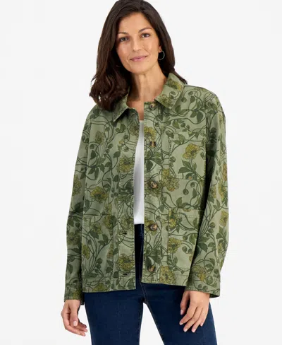 Style & Co Women's Printed Utility Jacket, Macy's Exclusive In Green