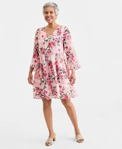 Style & Co Women's Printed V-neck 3/4-sleeve Dress, Macy's Exclusive In Multi