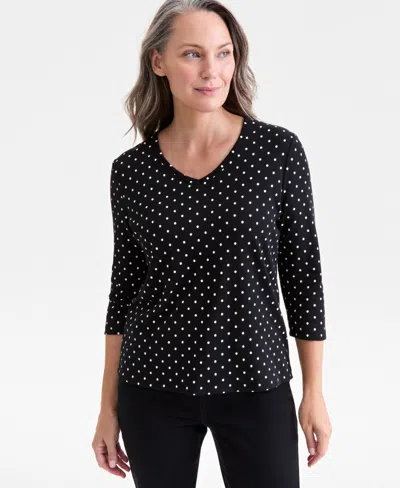 Style & Co Women's Printed V-neck 3/4-sleeve Knit Top, Macy's Exclusive In Black