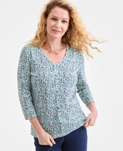 Style & Co Women's Printed V-neck 3/4-sleeve Knit Top, Macy's Exclusive In Multi