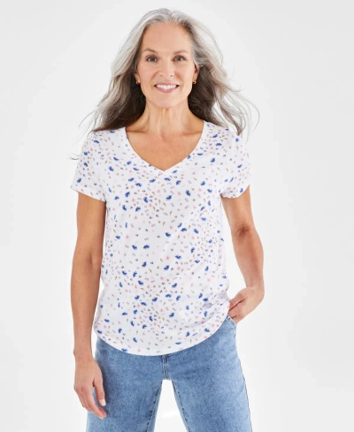Style & Co Women's Printed V-neck Short-sleeve T-shirt, Created For Macy's In Whity Ditsy Floral