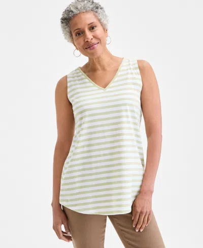 Style & Co Women's Printed V-neck Tank, Exclusively At Macy's In Green