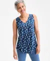Style & Co Women's Printed V-neck Tank, Exclusively At Macy's In Blue