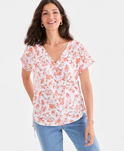 Style & Co Women's Printed V-neck Knit Top, Macy's Exclusive In Pink