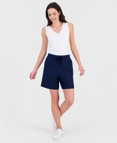 Style & Co Women's Pull-on Linen Shorts, Macy's Exclusive In Blue