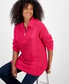 Style & Co Women's Quarter-zip Cable-knit Sweater, Macy's Exclusive In Pink