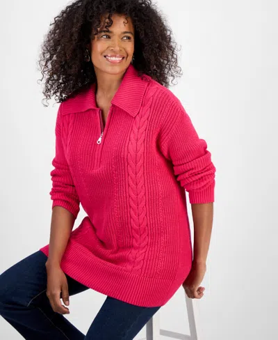 Style & Co Women's Quarter-zip Cable-knit Sweater, Macy's Exclusive In Pink