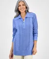 Style & Co Women's Quarter-zip Cable-knit Sweater, Macy's Exclusive In Blue