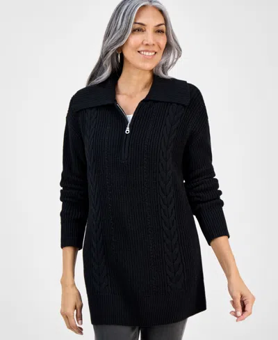 Style & Co Women's Quarter-zip Cable-knit Sweater, Macy's Exclusive In Black