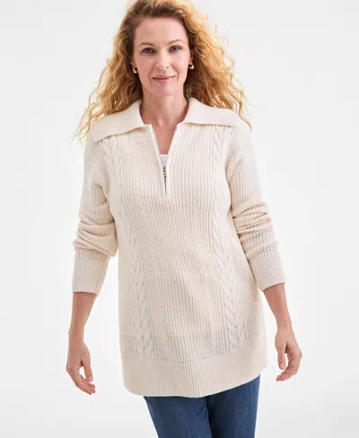 Style & Co Women's Quarter-zip Cable-knit Sweater, Macy's Exclusive In Brown