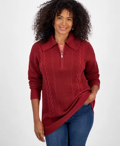 Style & Co Women's Quarter-zip Cable-knit Sweater, Macy's Exclusive In Burgundy