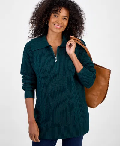 Style & Co Women's Quarter-zip Cable-knit Sweater, Macy's Exclusive In Green