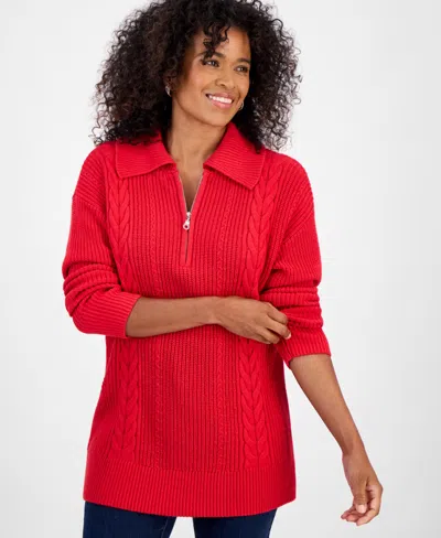 Style & Co Women's Quarter-zip Cable-knit Sweater, Macy's Exclusive In Red