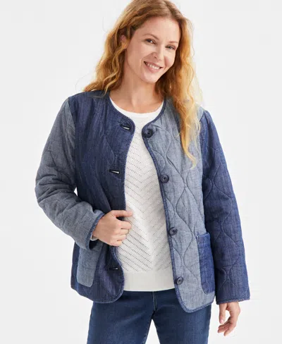 Style & Co Women's Quilted Chambray Button-front Jacket, Exclusively At Macy's