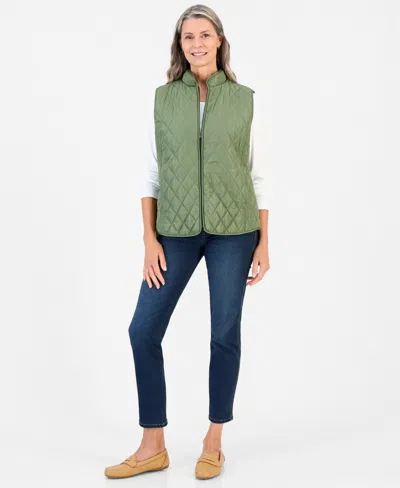 Style & Co Women's Quilted Mock-neck Vest, Created For Macy's In Green