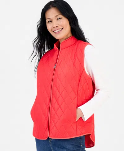 Style & Co Women's Quilted Mock-neck Vest, Created For Macy's In Red