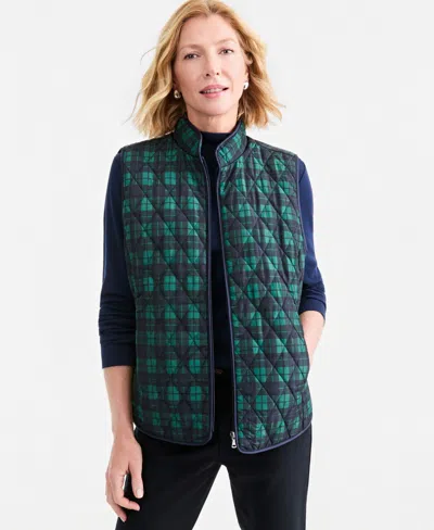 Style & Co Women's Quilted Plaid Puffer Vest, Macy's Exclusive In Green Plaid