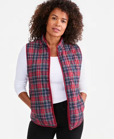 Style & Co Women's Quilted Plaid Puffer Vest, Macy's Exclusive In Merlot