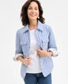 Style & Co Women's Reversible Quilted Shacket, Exclusively At Macy's In Stripe Blue