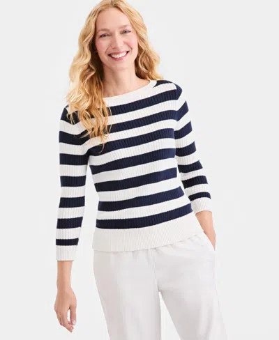 Style & Co Women's Ribbed Cotton Striped Boatneck Sweater, Macy's Exclusive In Multi