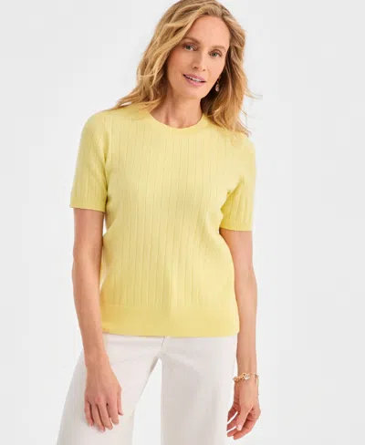Style & Co Women's Ribbed Crewneck Short-sleeve Sweater, Macy's Exclusive In Yellow