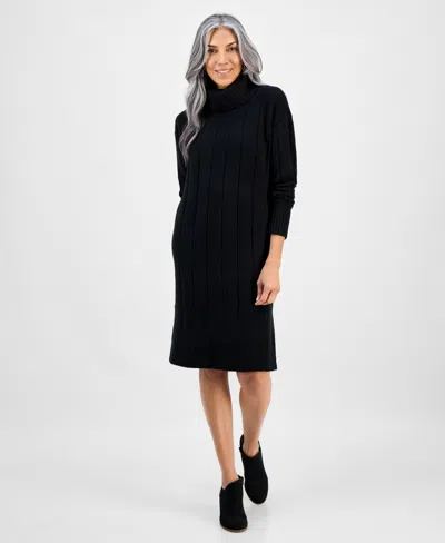 Style & Co Women's Ribbed Turtleneck Sweater Dress, Macy's Exclusive In Black