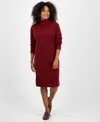 Style & Co Women's Ribbed Turtleneck Sweater Dress, Macy's Exclusive In Burgundy