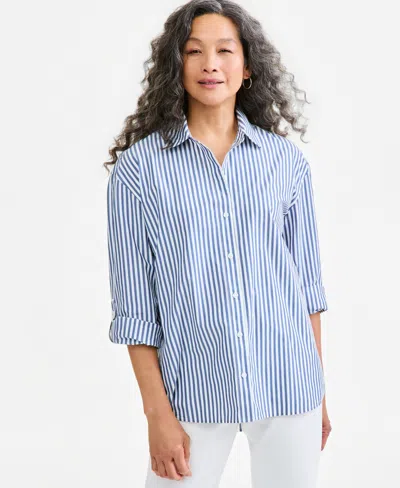Style & Co Women's Roll-tab Button-front Shirt, Created For Macy's In Blue