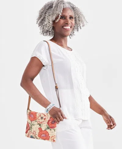 Style & Co Women's Round-neck Crochet-trim Dolman Top, Created For Macy's In Natural